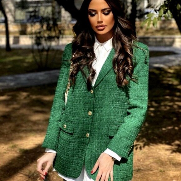 2761/062/500 ZARA Green textured tweed Blazer with gold buttons - Picture 10 of 10
